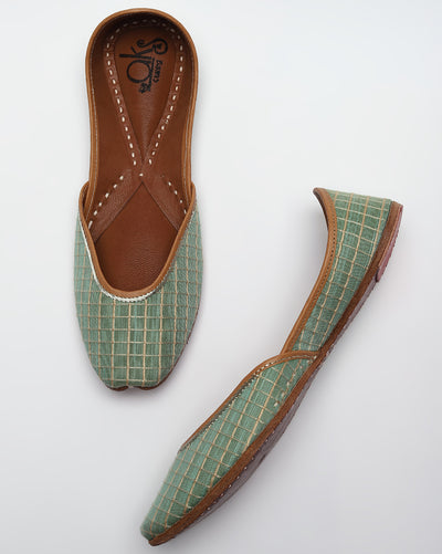 Pastel Green Checked Handcrafted Mojaris