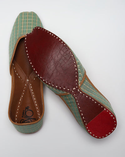 Pastel Green Checked Handcrafted Mojaris