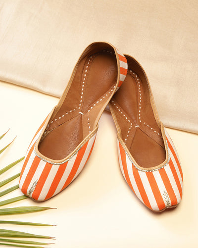 Orange & White Striped Handcrafted Mojaris