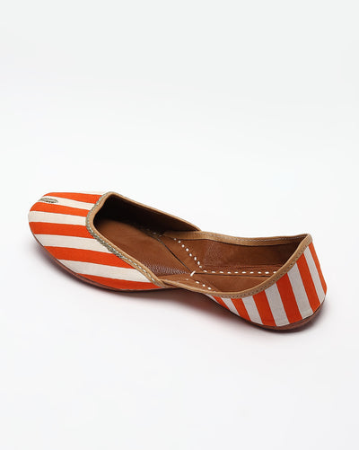 Orange & White Striped Handcrafted Mojaris
