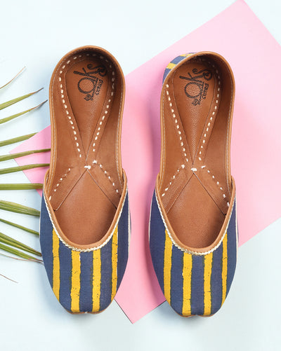 Blue & Yellow Striped Handcrafted Mojaris