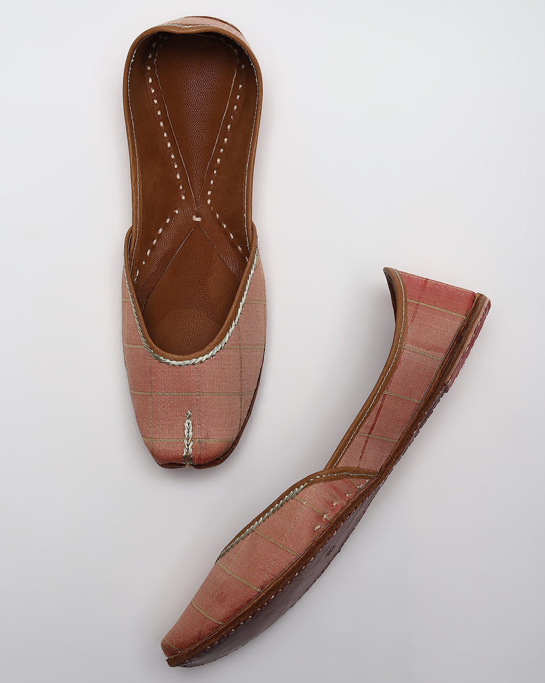Rose Gold Checked Handcrafted Mojaris