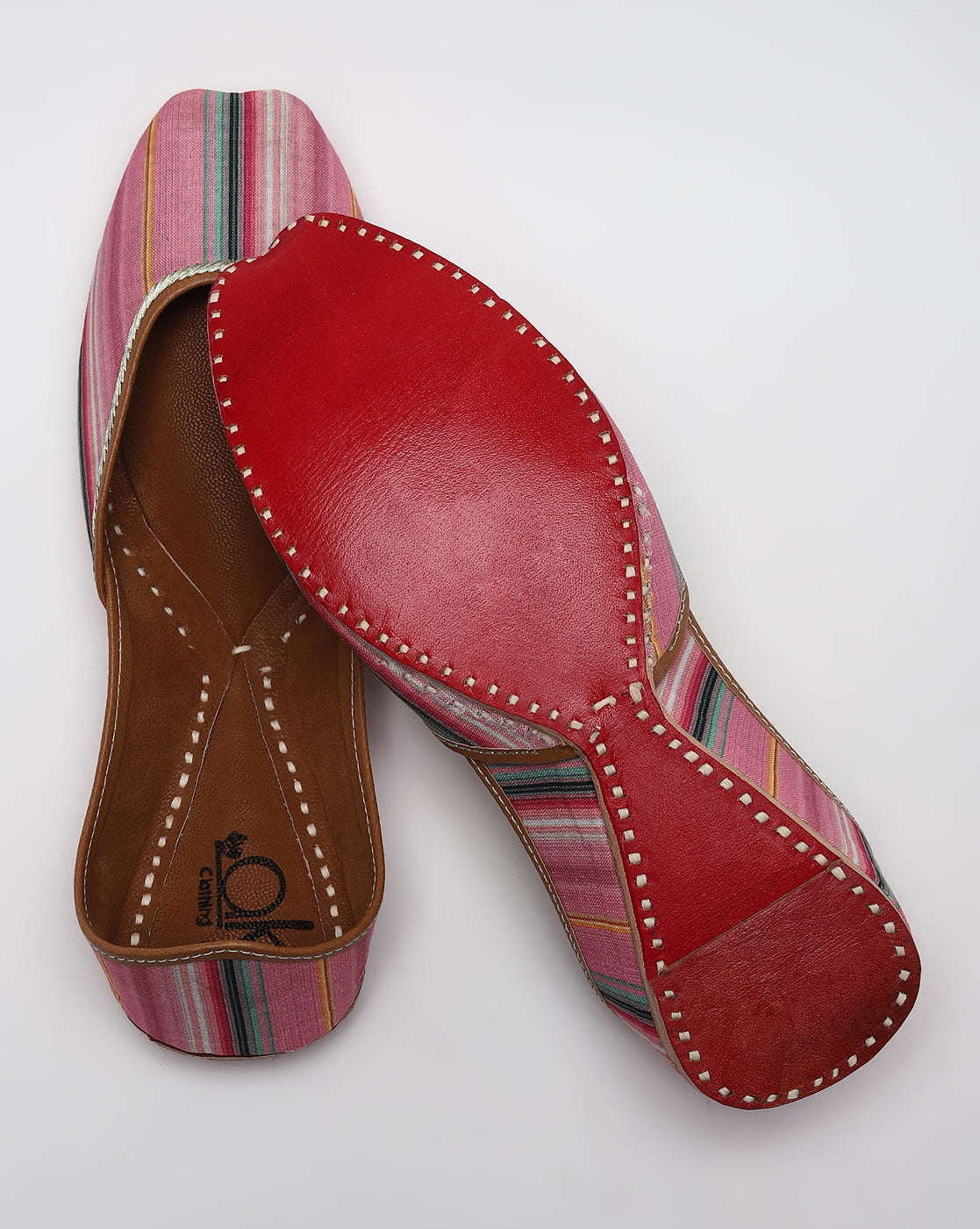 Pink Striped Handcrafted Mojaris