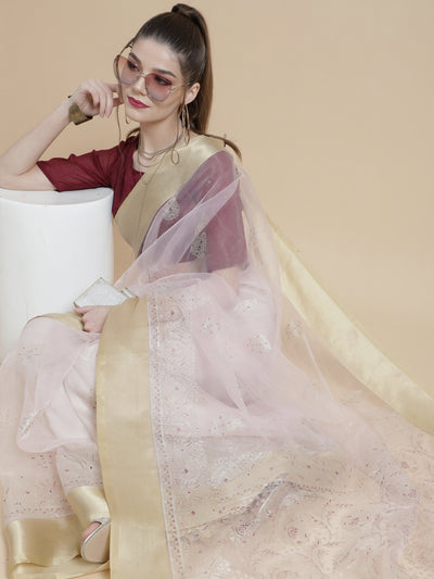 Pink Organza Khari Printed Saree