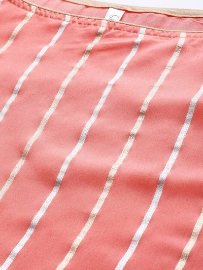 Peach Striped Kurta Set