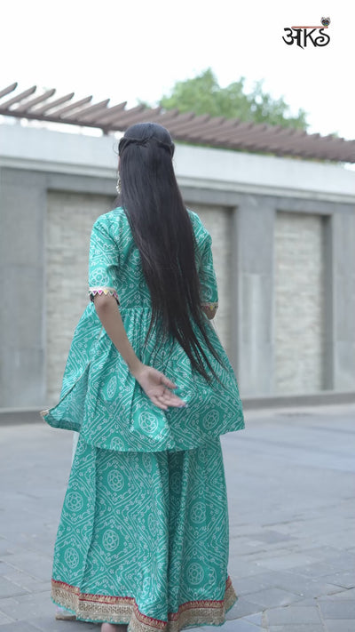 Green Bandhani Print Kurta Sharara With Dupatta