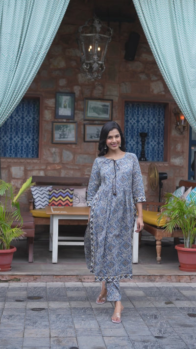 Blue Nyra Cut A-Line Kurta Set