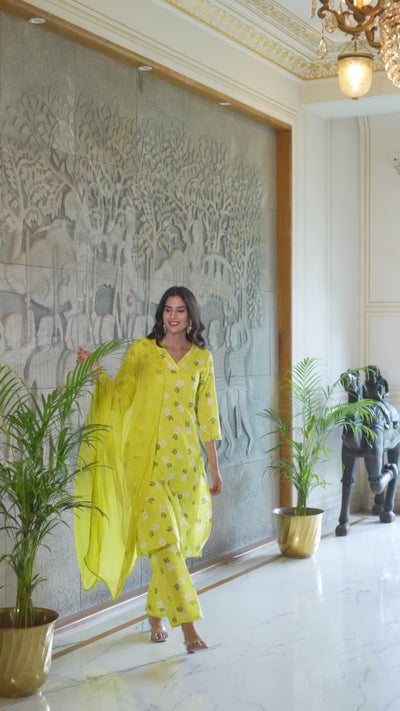 Lime Green Schiffli Kurta Set with dupatta