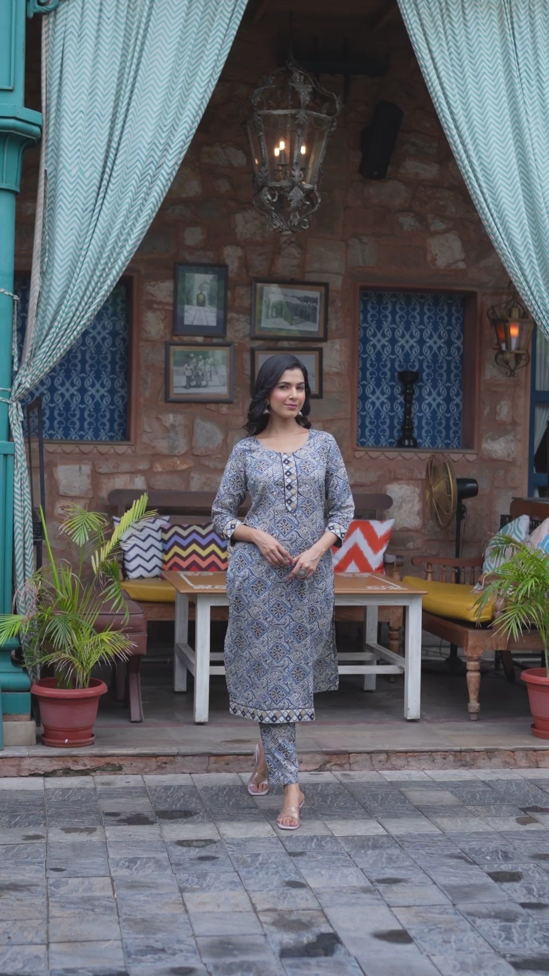 Teal Blue Kurta Set with pants