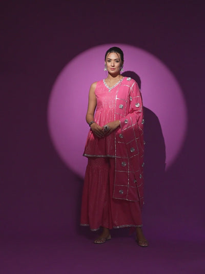 Pink Sequin Kurta Sharara With Dupatta