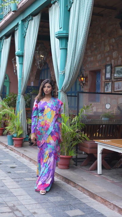 Purple Digital printed Ready To Wear Saree