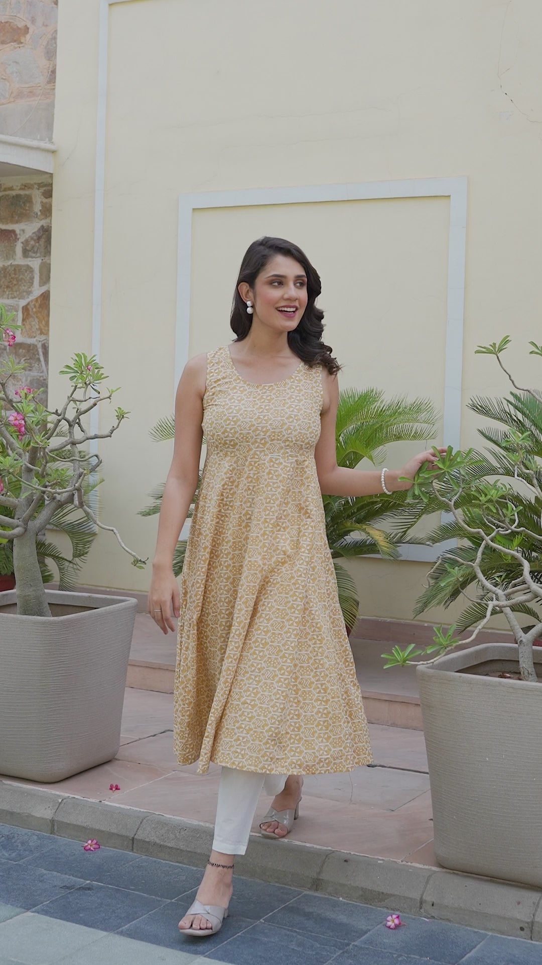 Beige Anarkali with tie-ups at back