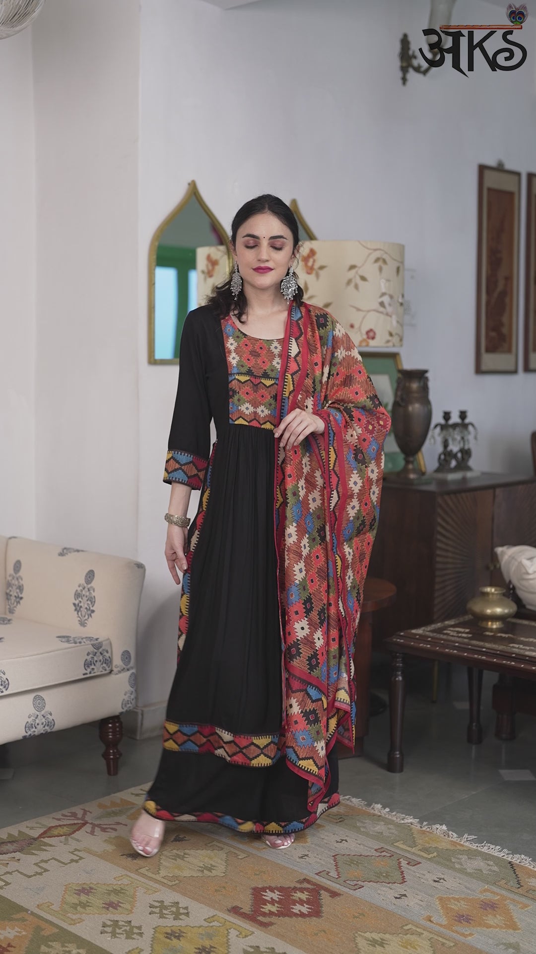 Black Printed Nyra Cut Kurta with Palazzo