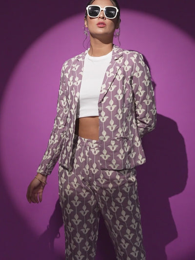 Mauve Embroidered Blazer Pant With Waist Coat