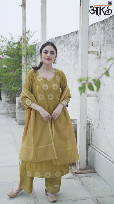Mustard Embellished Kurta Palazzo With Dupatta