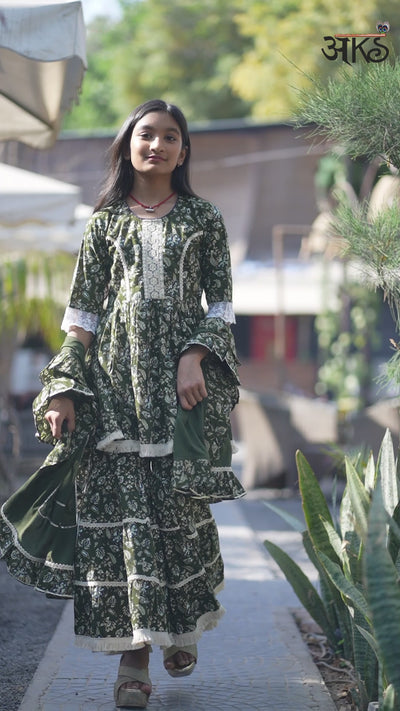 Emerald Green Kurta Tiered Sharara Set