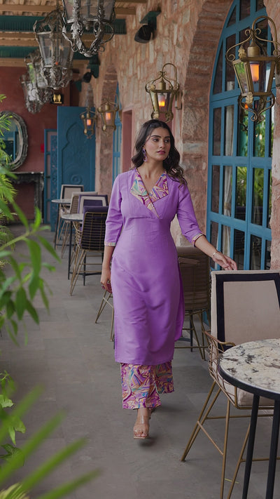 Lavender Kurta Set with collar