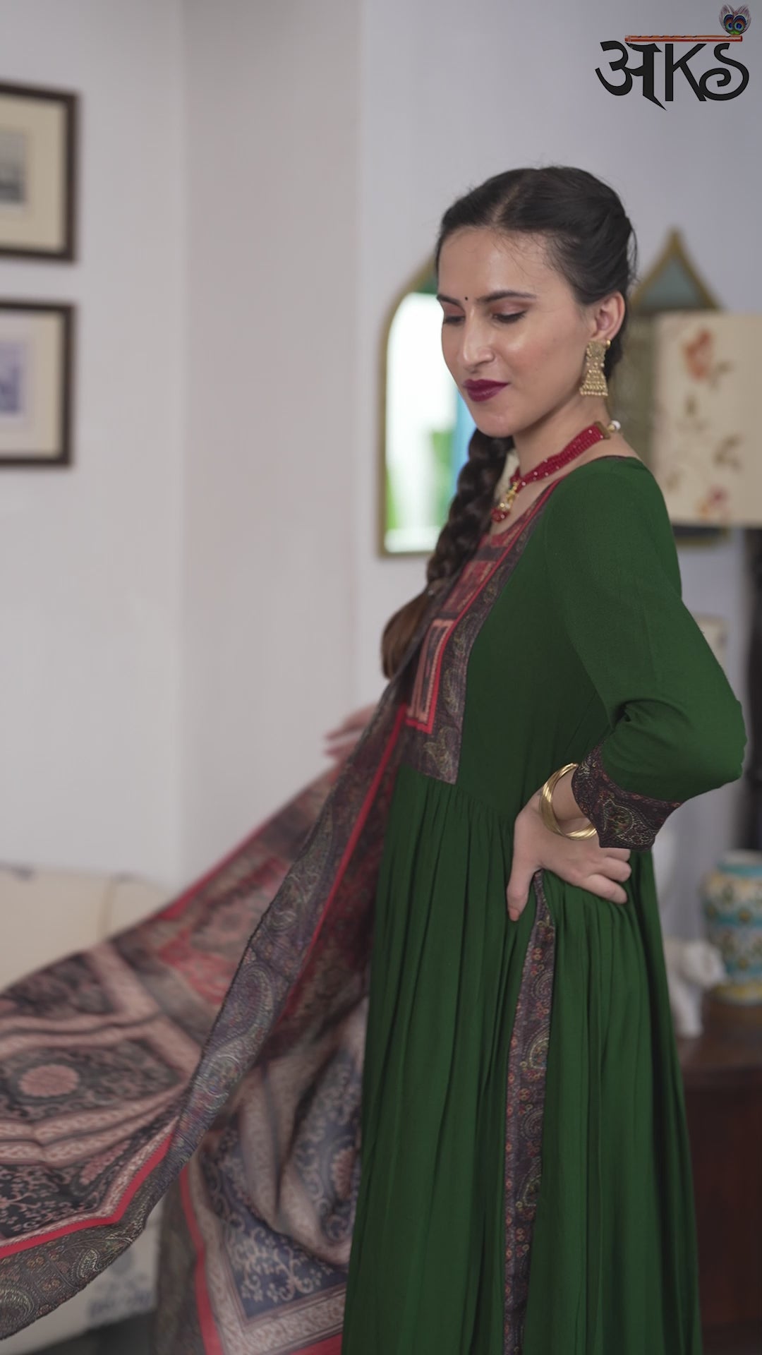 Green Printed Nyra-Cut Kurta Palazzo With Dupatta