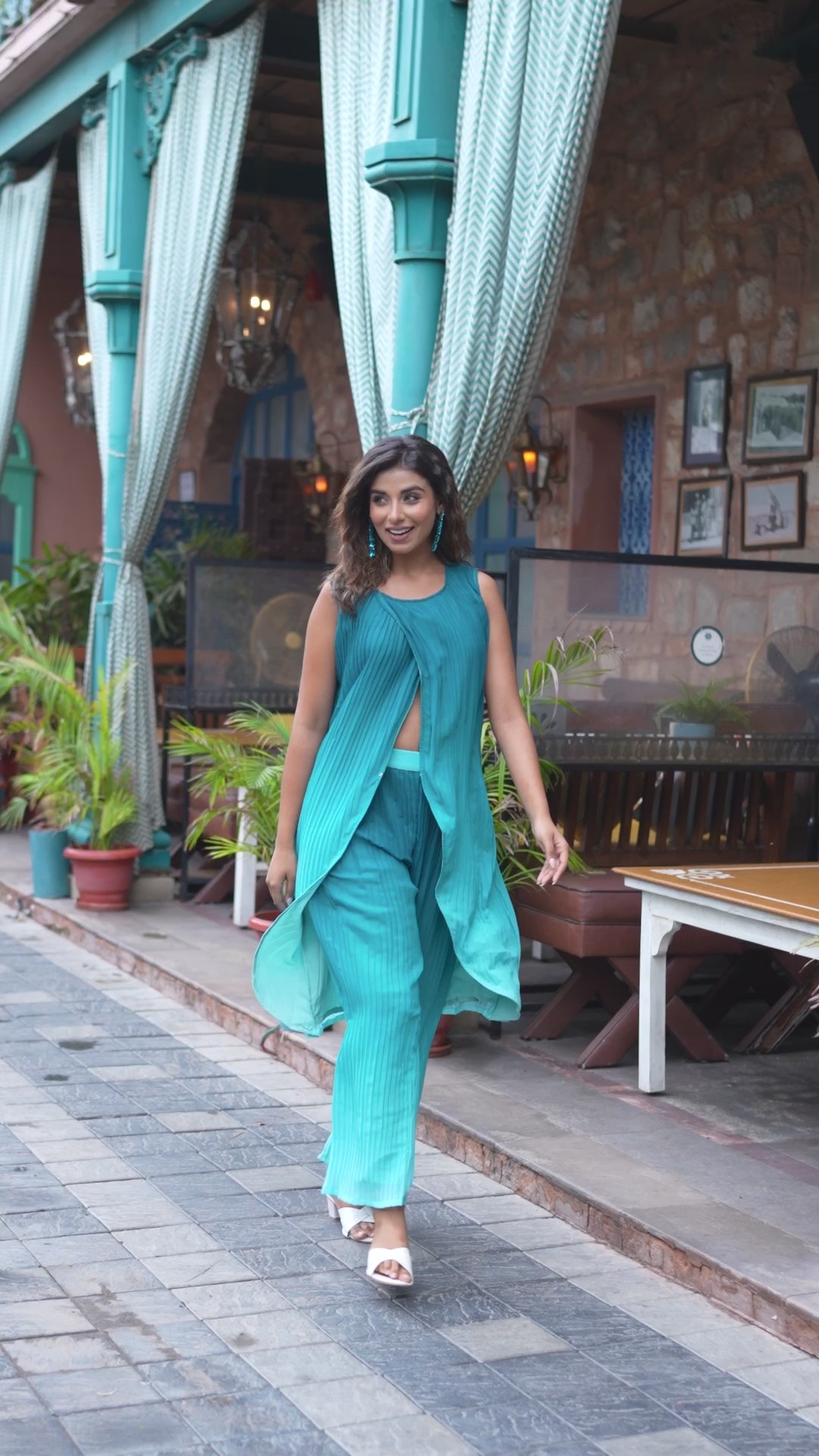 Green Ombre pleated Wrap Kurta Set