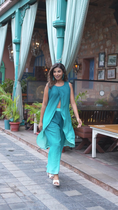 Green Ombre pleated Wrap Kurta Set