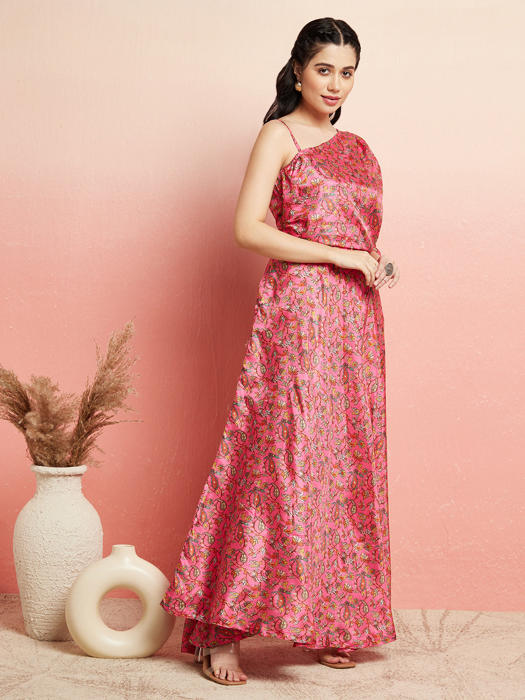 Pink Ethnic Motif Print Maxi Dress Mother Daughter Combo