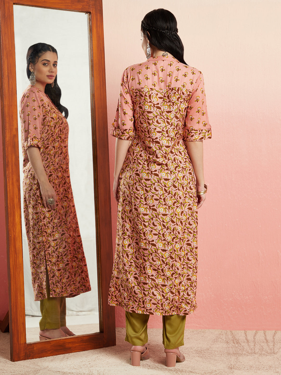 Light Brown Printed Straight Kurta