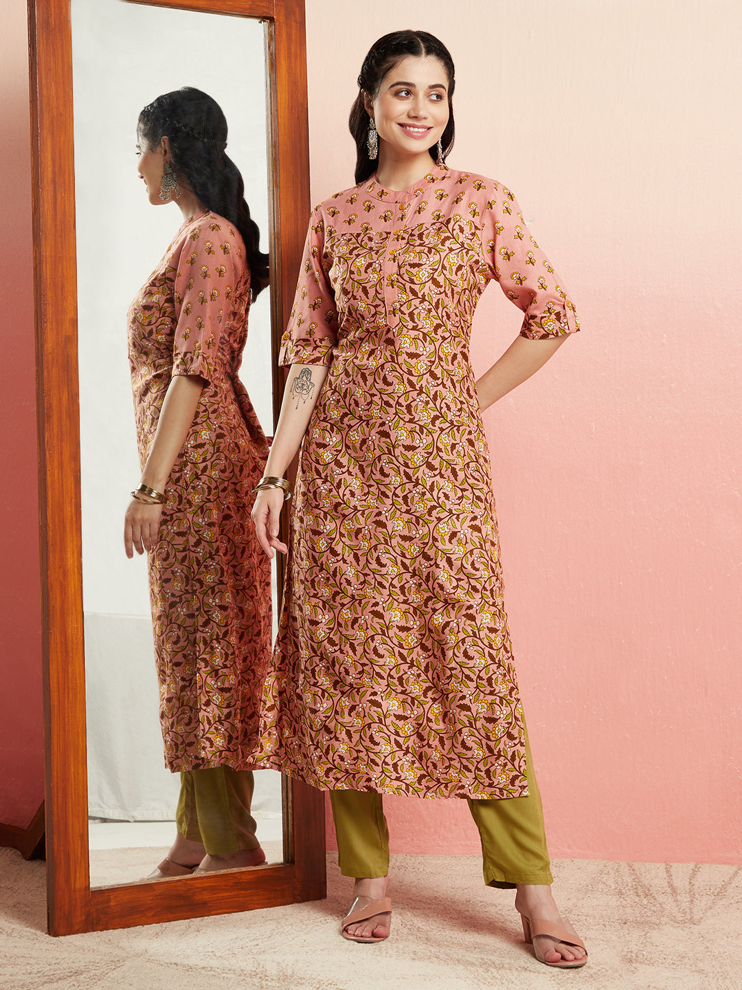 Light Brown Printed Straight Kurta