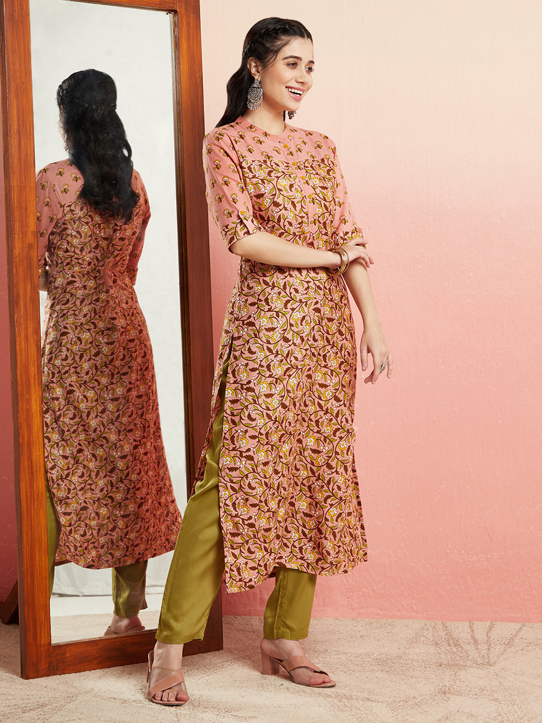 Light Brown Printed Straight Kurta