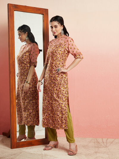 Light Brown Printed Straight Kurta