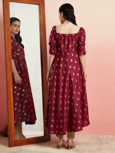 Maroon Gold Foil Print Anarkali