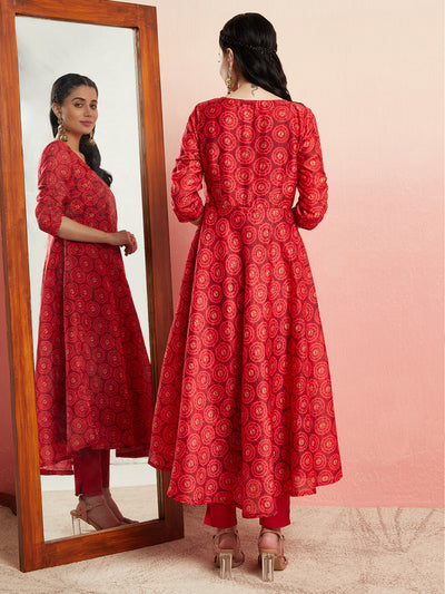 Red Geometric Print Anarkali