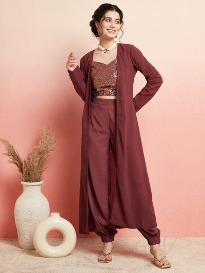 Burgundy Afghani pant Co Ord Set With Jacket