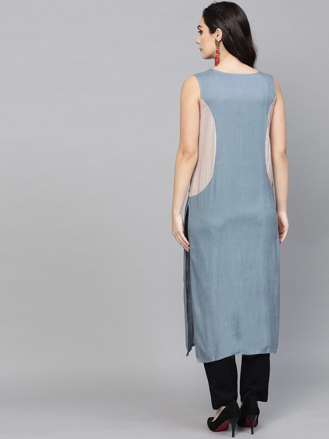 Blue Embroidered Neck design Kurta