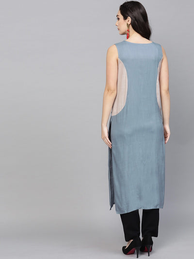 Blue Embroidered Neck design Kurta