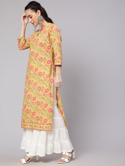 Yellow Floral Print Straight Kurta
