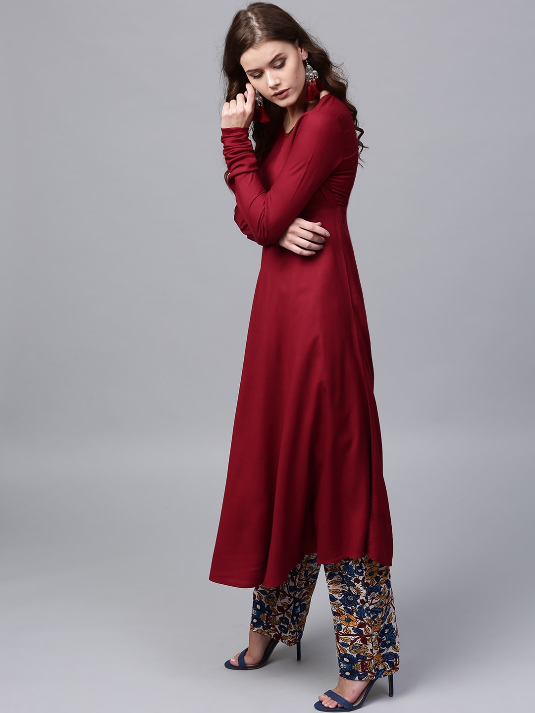 Maroon Chudidar Sleeve Anarkali