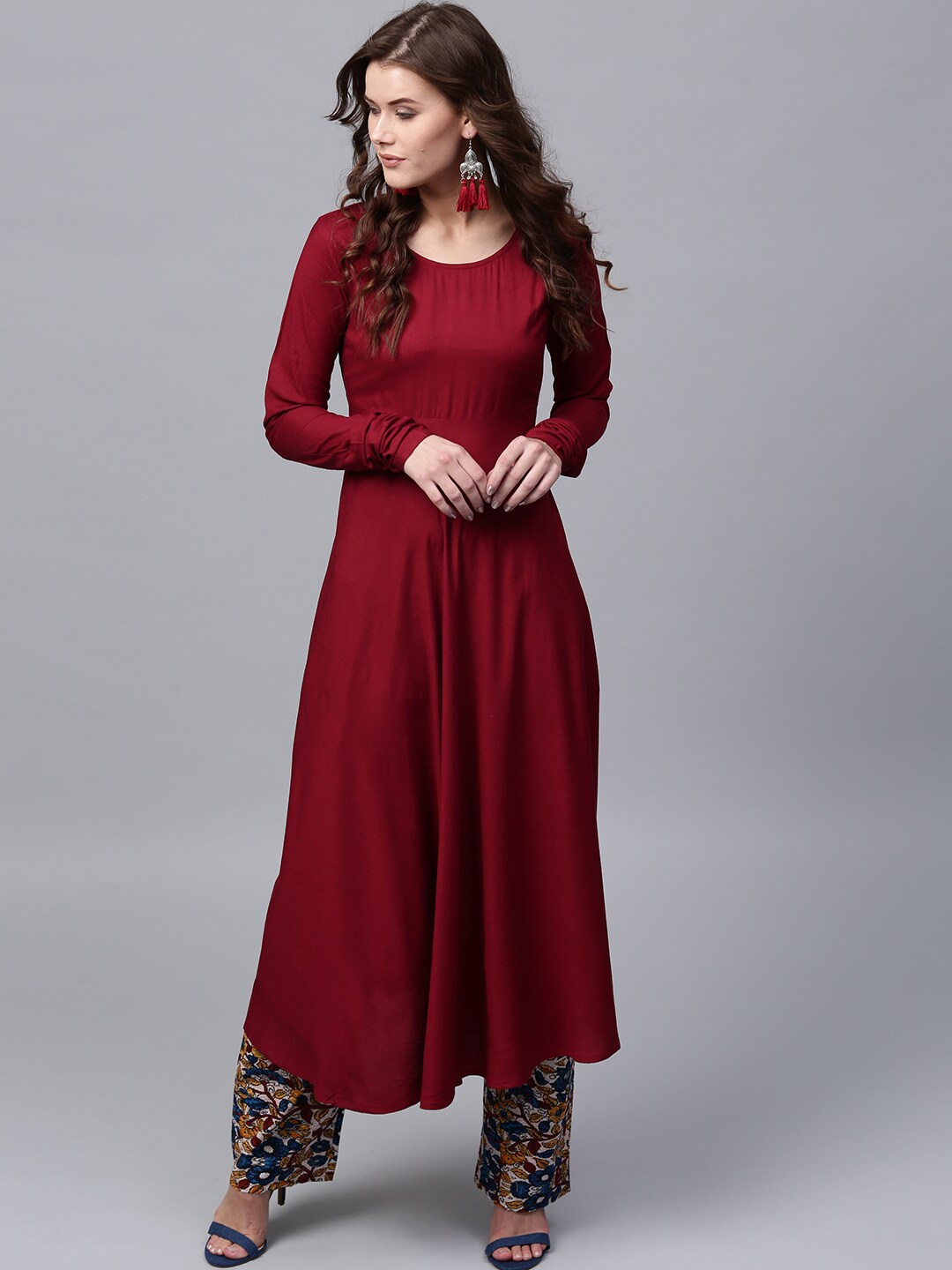 Maroon Chudidar Sleeve Anarkali