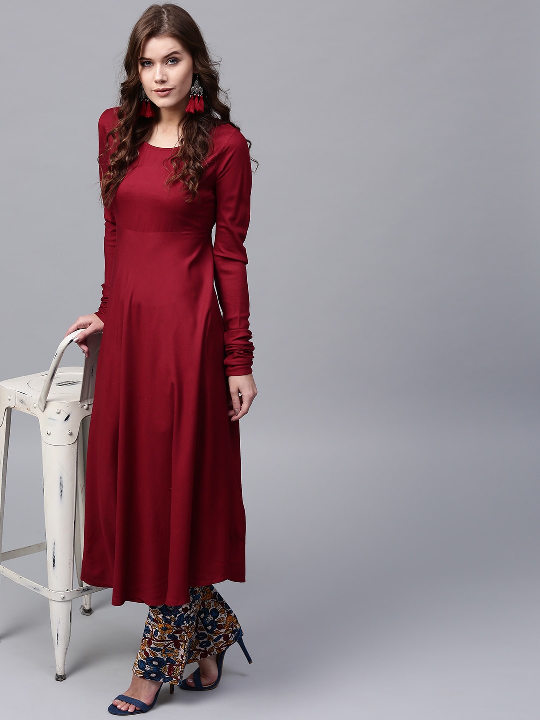 Maroon Chudidar Sleeve Anarkali