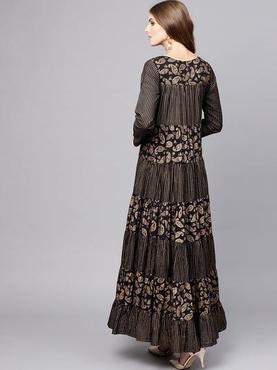 Black Gold Printed tiered Anarkali