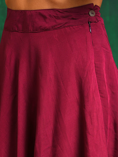 Burgundy Striped Kurta With Skirt