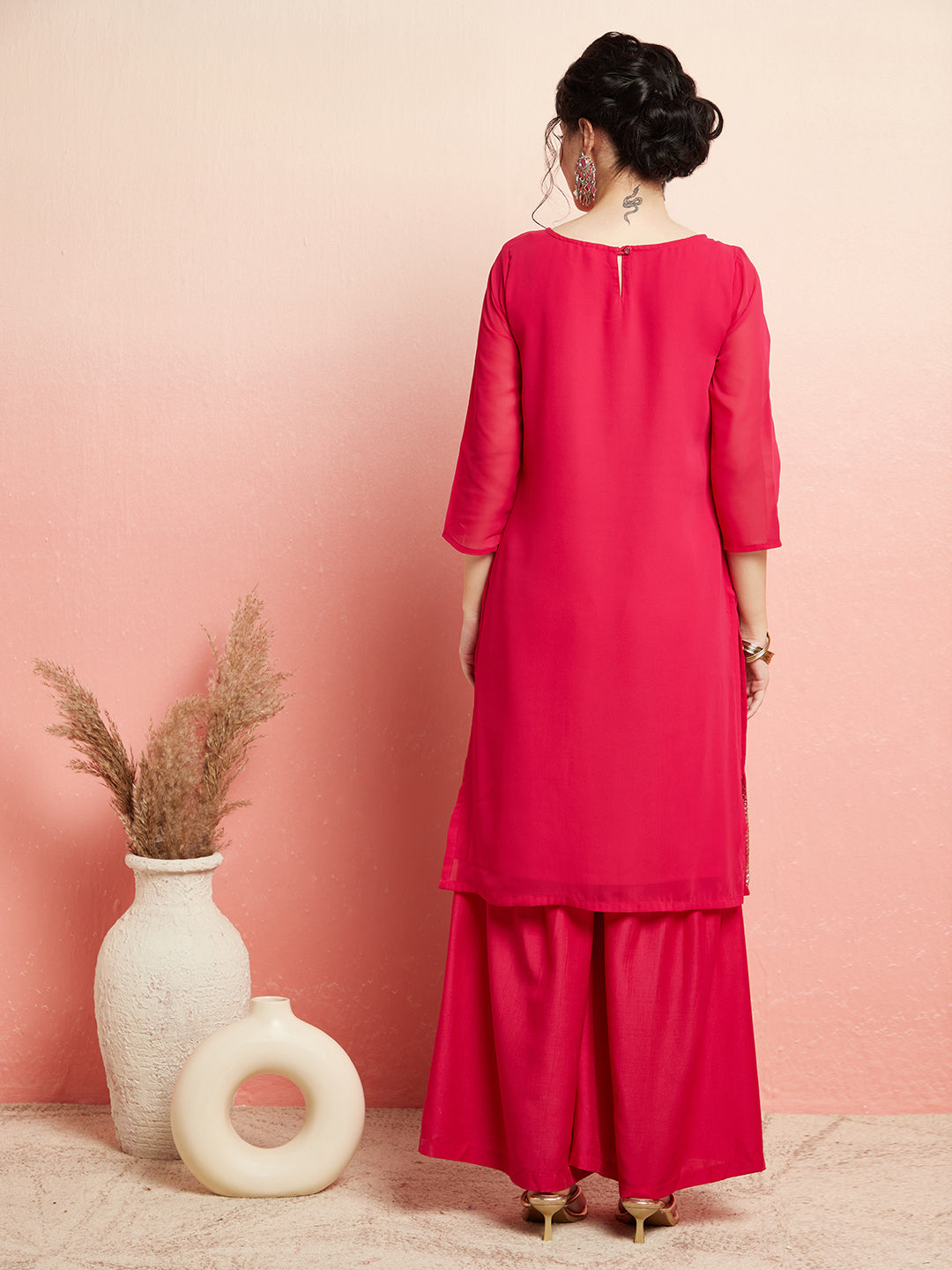 Pink Sequin Kurta With Sharara