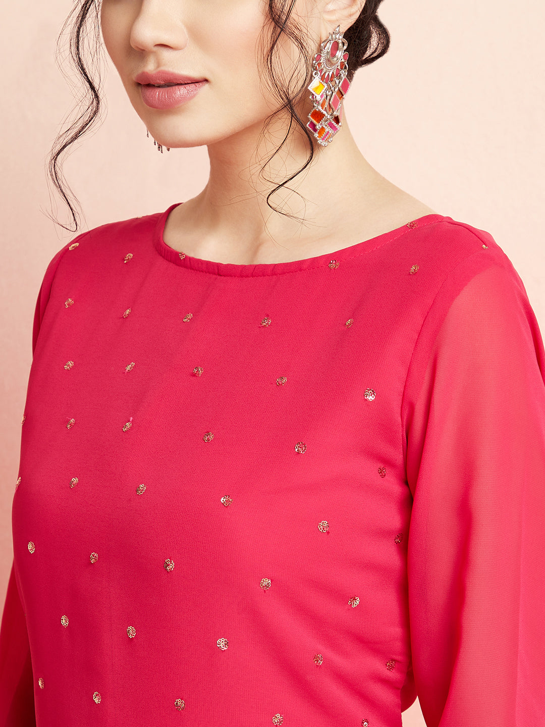 Pink Sequin Kurta With Sharara