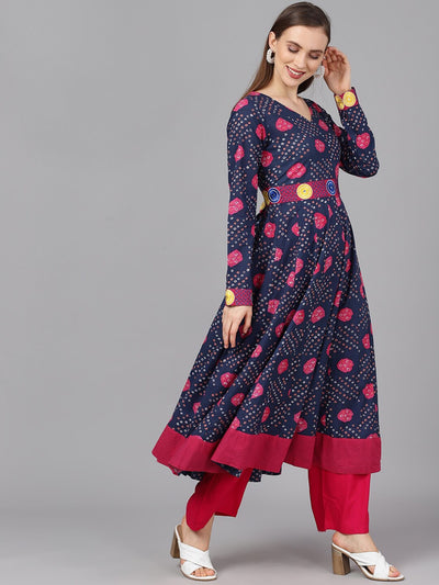 Navy Blue Bandhani Print Anarkali