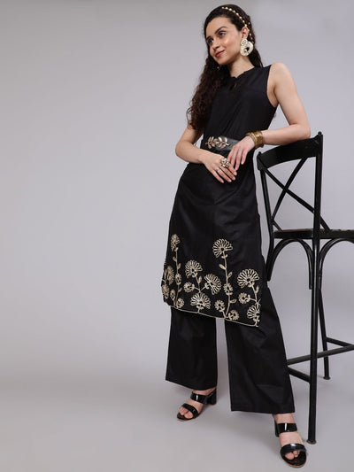 Black Embroidered Kurta With Palazzo