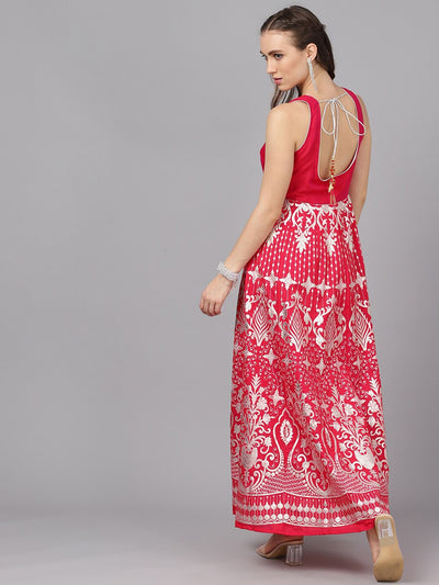 Pink Sleeveless Flared Maxi Dress