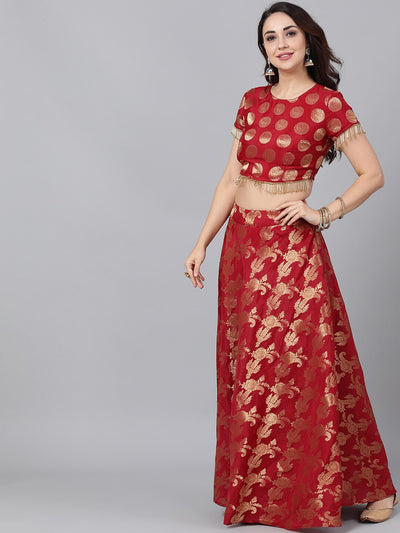 Maroon Brocade Lehenga Choli With Dupatta