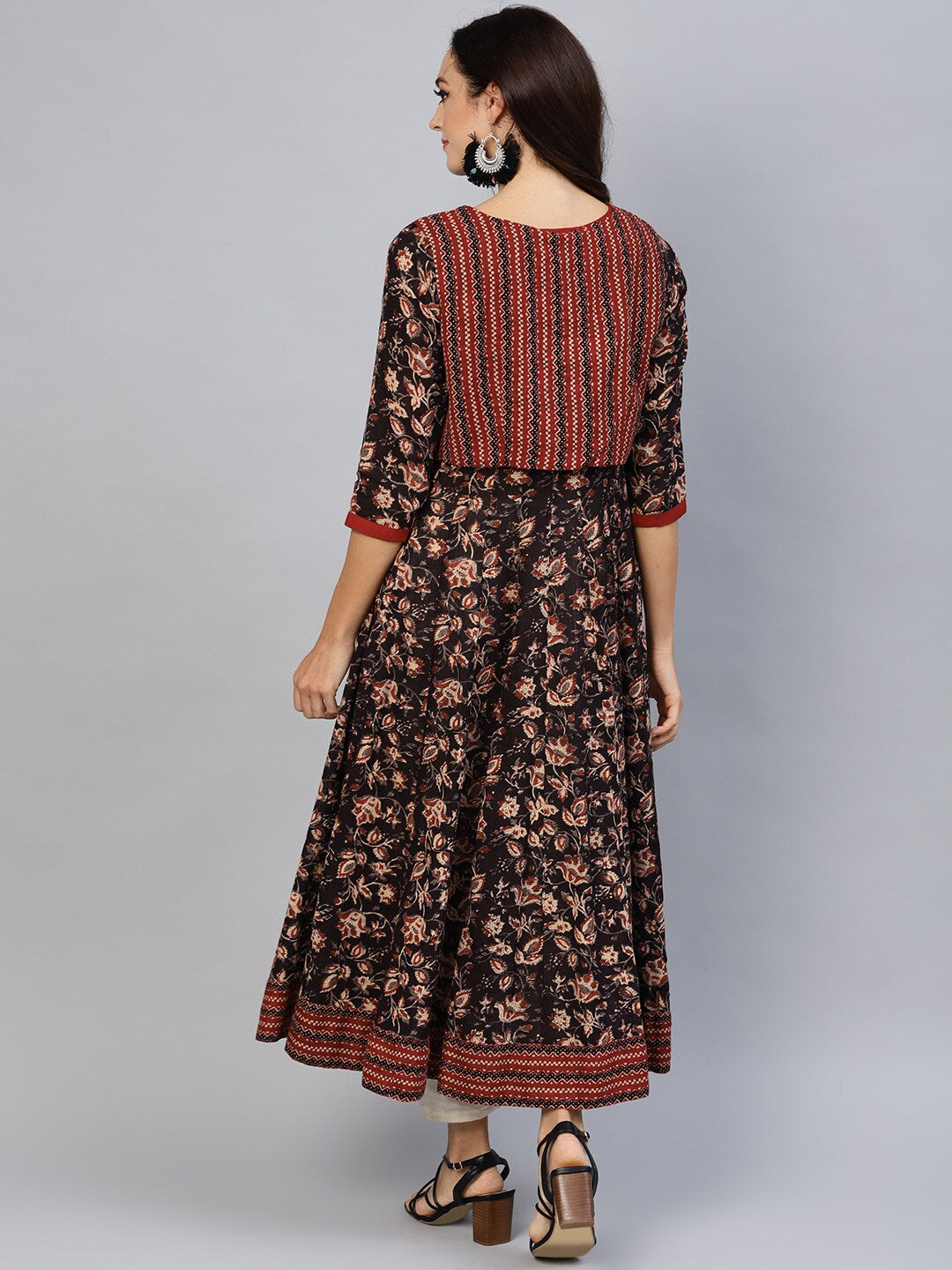 Brown Printed Anarkali Kurta With Jacket