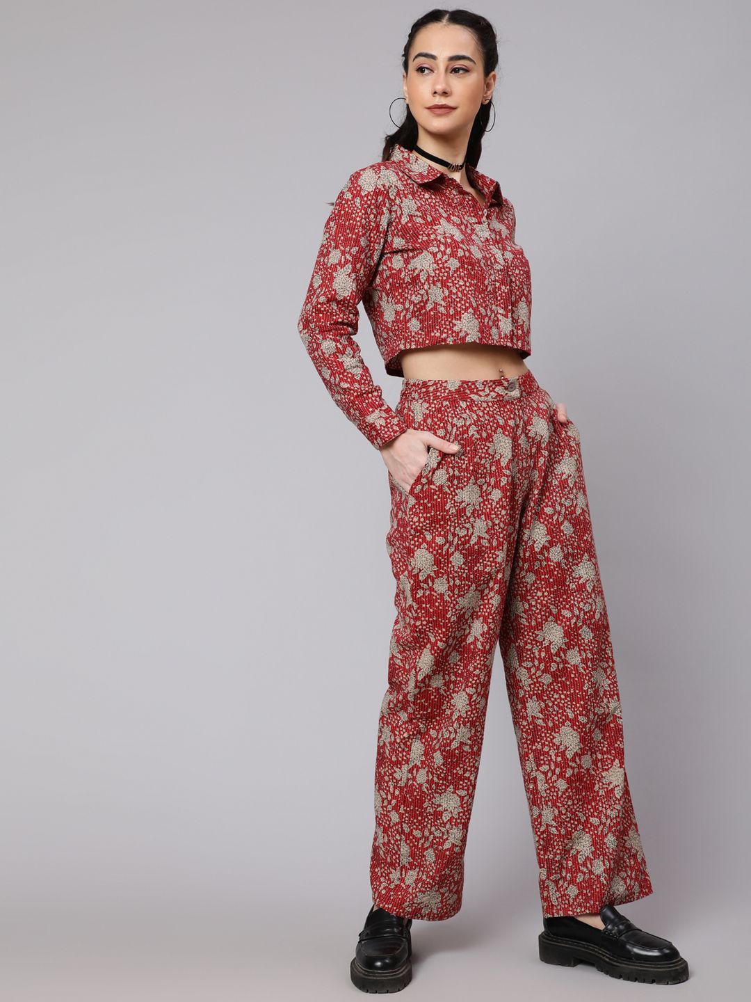 Maroon Floral Co Ord Set