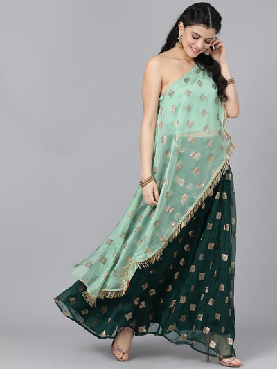 Green Foil Print Lehenga Choli