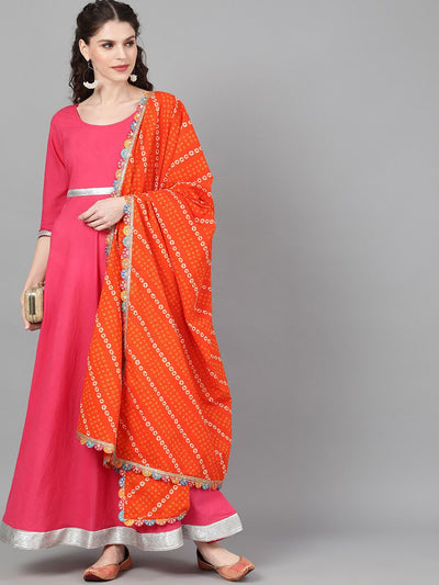 Magenta Maxi Dress With Orange Bandhani Dupatta
